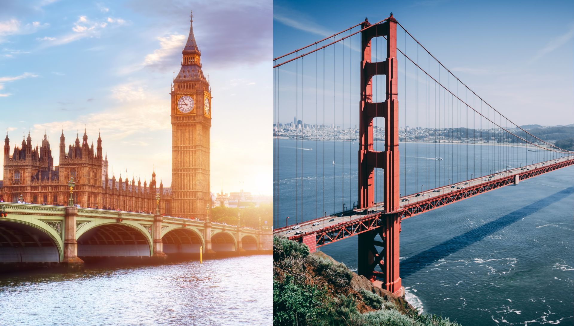 Image of London's Big Ben and San Francsisco's Golden Gate Bridge