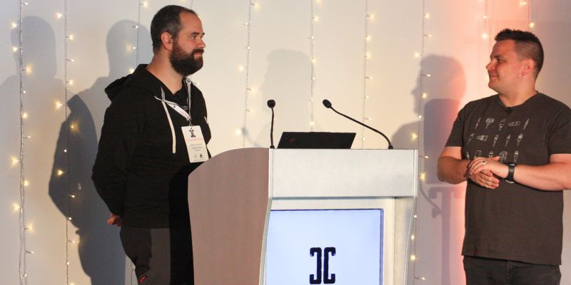 Joran from Sipgate and Dan on stage at CommCon London 2024